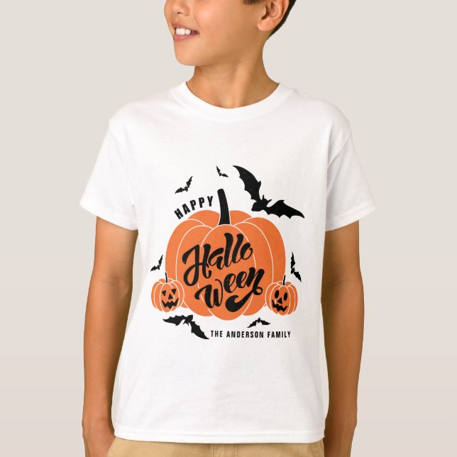 Festive Spooky Pumpkins Happy Halloween T-Shirt (Front)