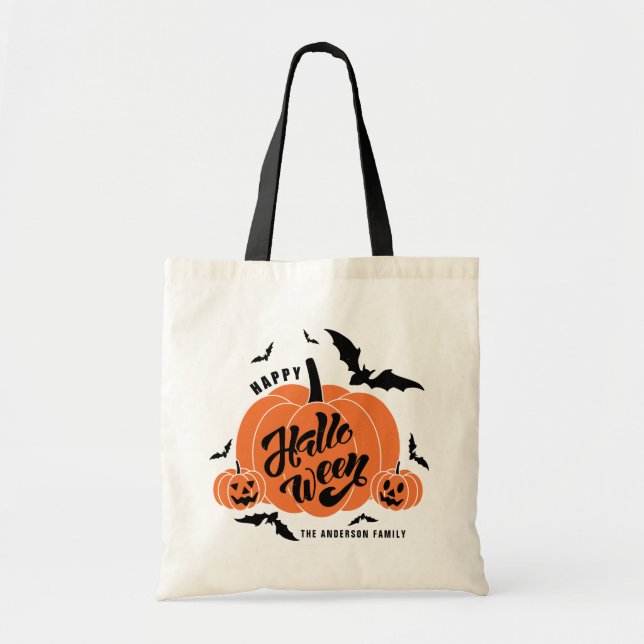 Festive Spooky Pumpkins Happy Halloween Tote Bag (Front)
