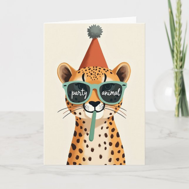 Festive Spotted Cat Birthday Card (Front)