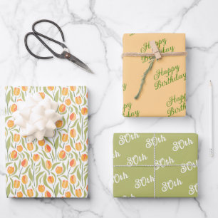 Festive Spring Tulips Floral Coordinated  Wrapping Paper Sheets