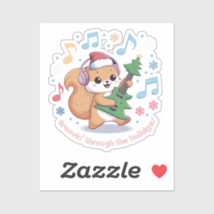 Festive Squirrel Playing Guitar Surrounded by Snow Sticker