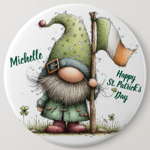 Festive St. Patrick’s Day Gnome With Irish Flag  Button