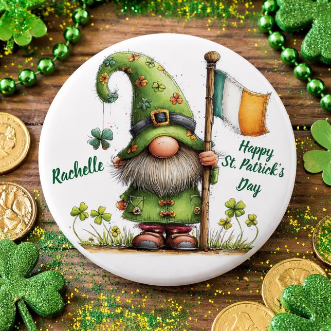 Festive St. Patrick’s Day Gnome With Irish Flag  Button (Creator Uploaded)