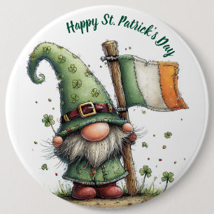 Festive St. Patrick’s Day Gnome With Irish Flag Button