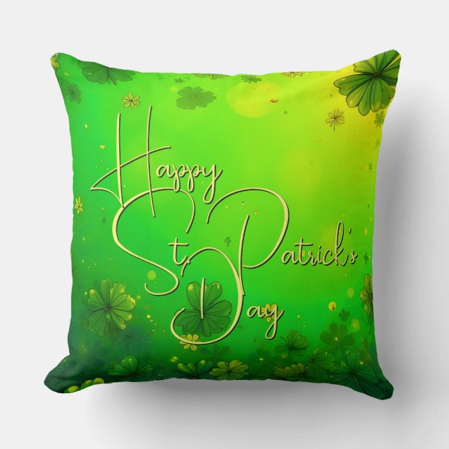 Festive St. Patrick’s Day Greetings Throw Pillow (Front)