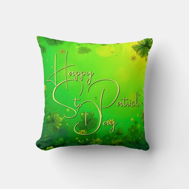 Festive St. Patrick’s Day Greetings Throw Pillow (Front)