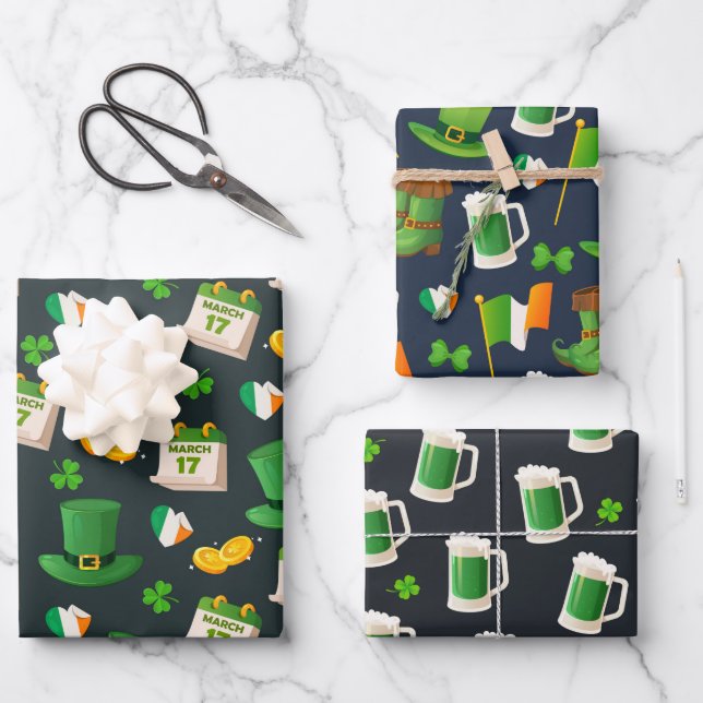 Festive St. Patrick’s Day  Wrapping Paper Sheets (Front)