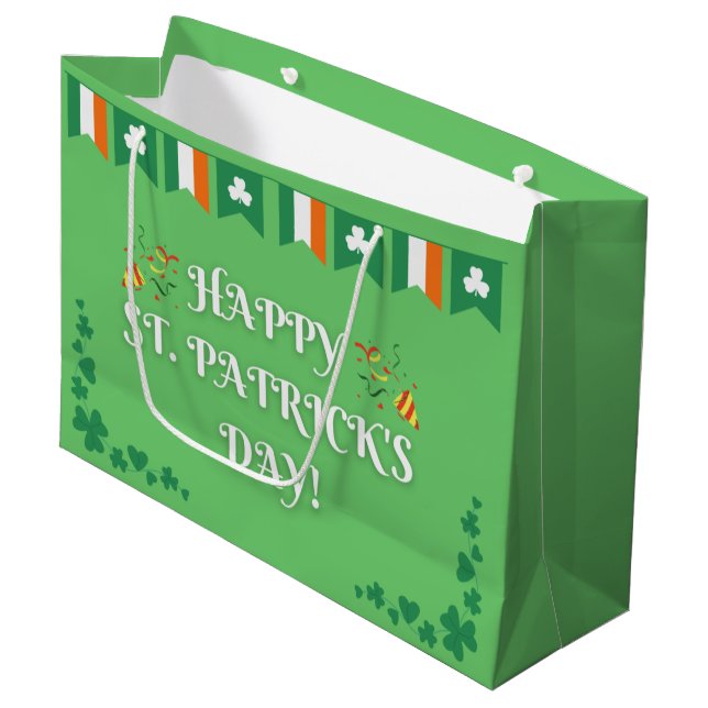 Festive St. Patrick's Day Green Large Gift Bag (Front Angled)