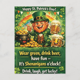 Festive St. Patrick's Day Leprechaun Greeting Postcard
