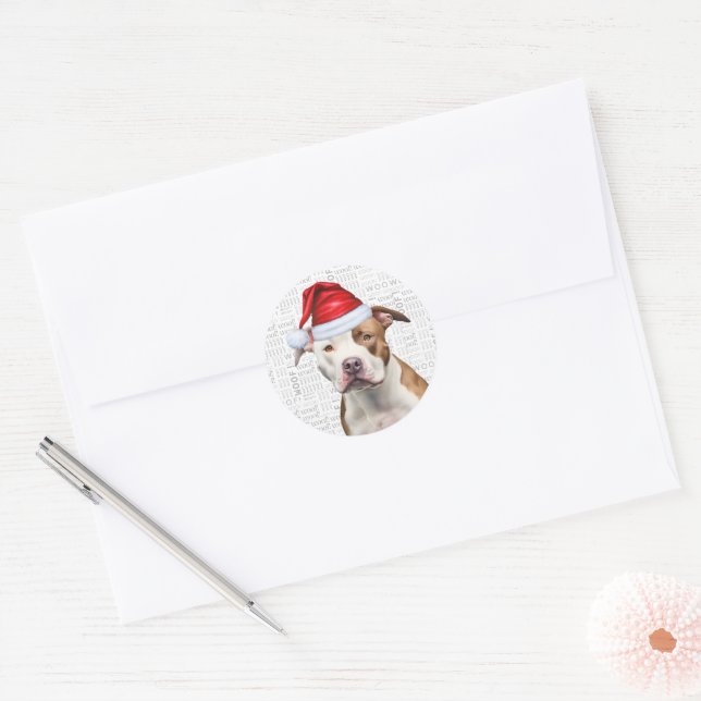 Festive Staffordshire Dog Woof Word Art Christmas Classic Round Sticker (Envelope)
