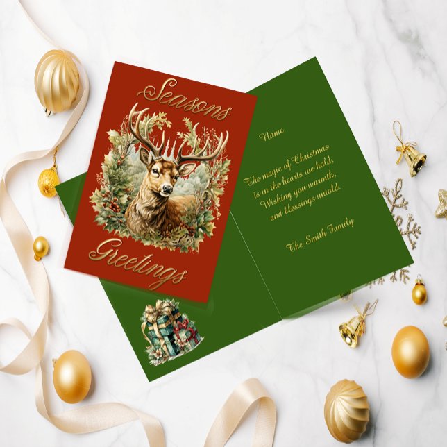 Festive Stag Christmas Card (Front And Inside)