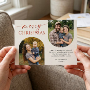 Festive Standout Merry Christmas Script 2 Photo Holiday Card