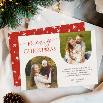 Festive Standout Merry Christmas Script 2 Photo Holiday Card by CardHunter at Zazzle