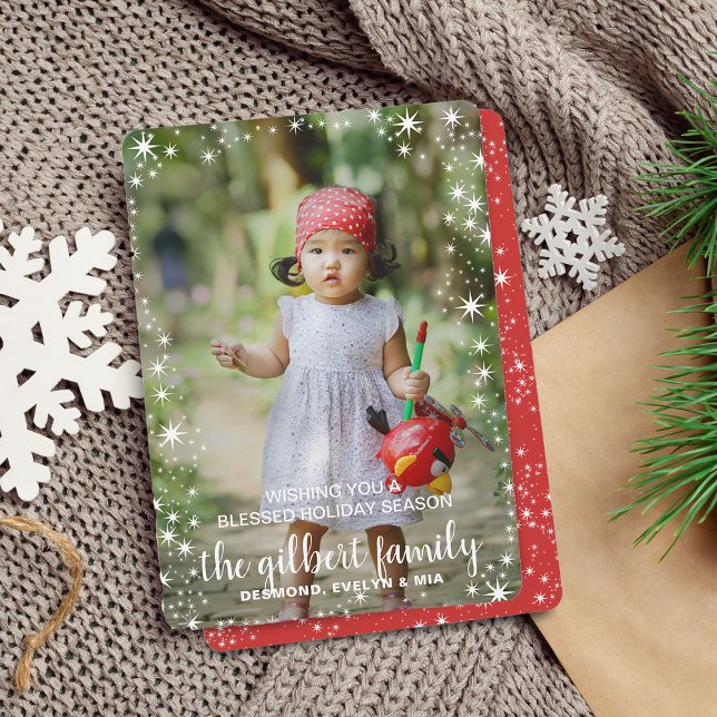 Festive Star Border Christmas Holiday  Photo Card (Festive Star Border Christmas Holiday Photo Card)