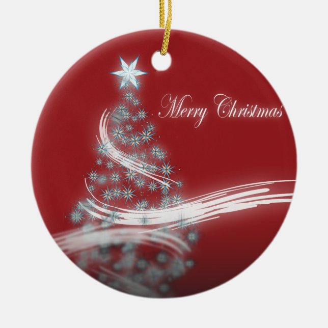 Festive Star Chic Christmas Evergreen Ceramic Ornament (Front)