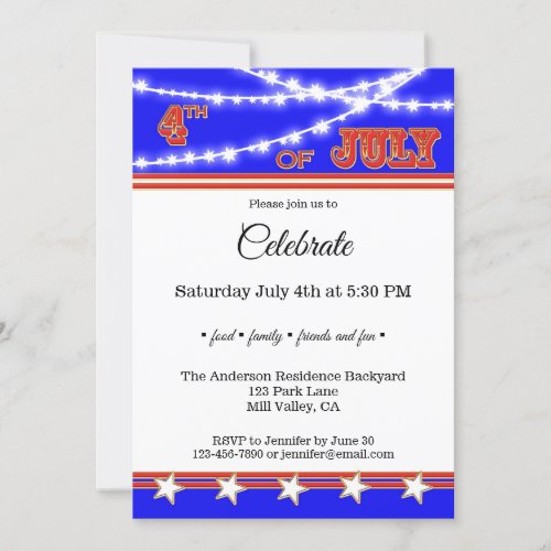 Festive Star Lights 4th of July Party Invitation