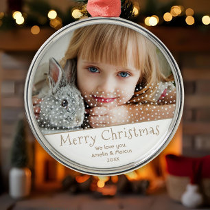 Festive Star Merry Christmas Family Keepsake Photo Metal Ornament