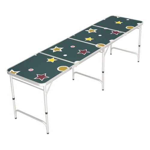 Festive Star Pattern on Dark Teal Beer Pong Table