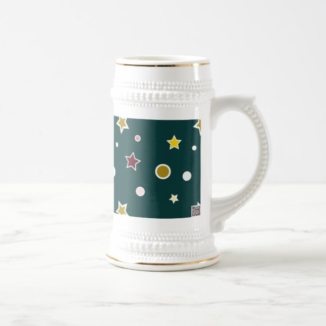 Festive Star Pattern on Dark Teal Beer Stein (Right)