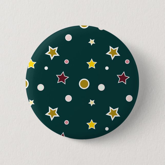 Festive Star Pattern on Dark Teal Button (Front)