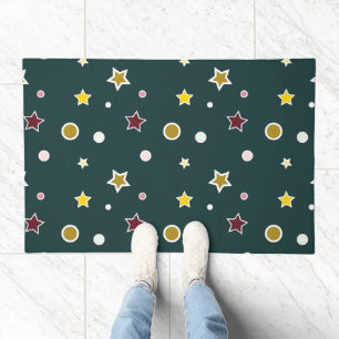 Festive Star Pattern on Dark Teal Doormat