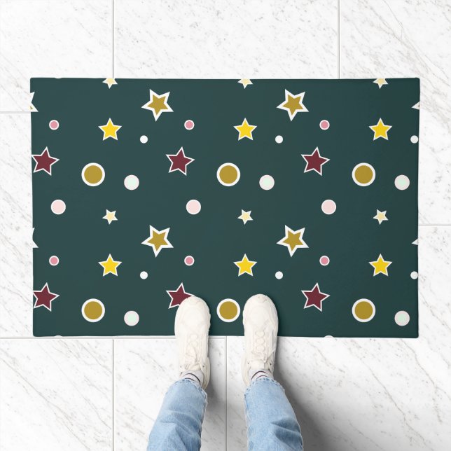 Festive Star Pattern on Dark Teal Doormat (Indoor)
