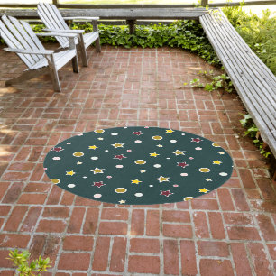 Festive Star Pattern on Dark Teal Outdoor Rug