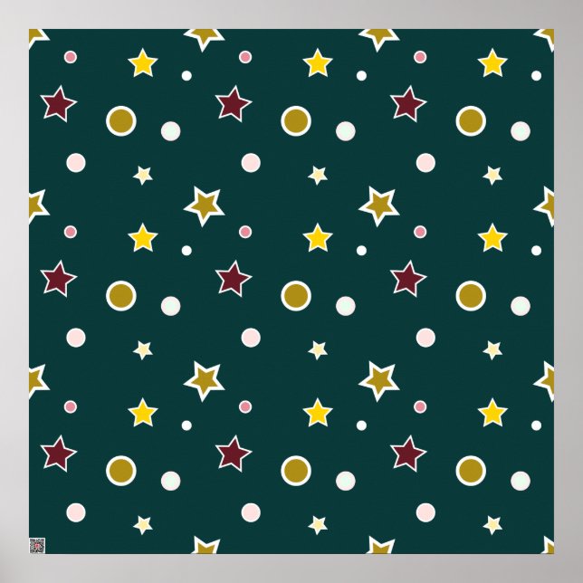Festive Star Pattern on Dark Teal Poster (Front)
