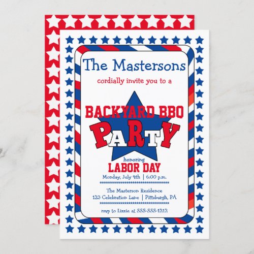Festive Stars and Stripes Patriotic Labor Day BBQ Invitation