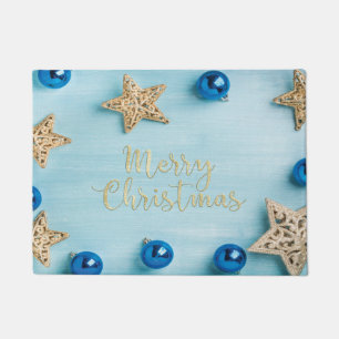 Festive Stars Baubles Merry Christmas Glitter Doormat