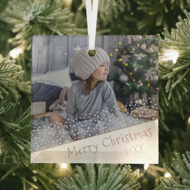 Festive Stars Christmas Family Keepsake Photo Glass Ornament (Insitu)
