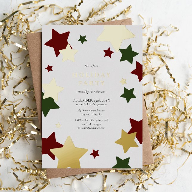 Festive Stars Christmas Holiday Party Foil Invitation (Creator Uploaded)