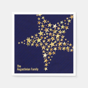 FESTIVE STARS Custom Holiday Blessings BLUE Paper Napkins