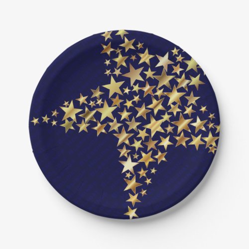 FESTIVE STARS Holiday Blessings BLUE Party Paper Plates