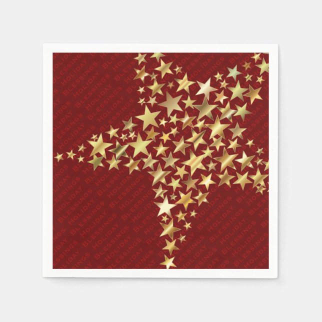 FESTIVE STARS Holiday Blessings Party Paper Napkins (Front)