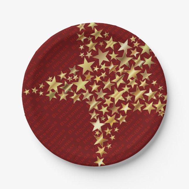 FESTIVE STARS Holiday Blessings Party Paper Plates (Front)