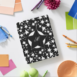 Festive Stars Pattern Black and White Monogrammed iPad Smart Cover