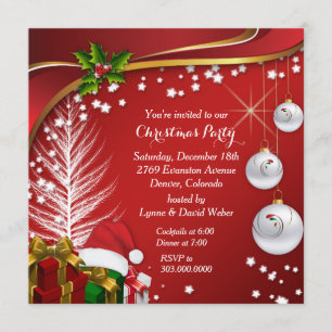 Festive Stars Red Christmas Party Invitation