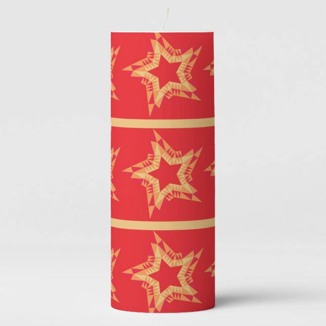 Festive stars red pillar candle (Front)