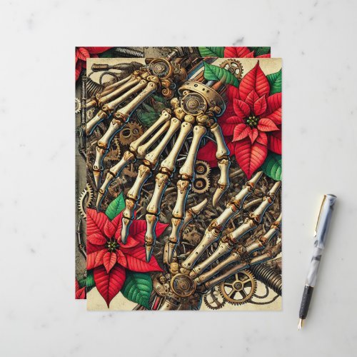 Festive Steampunk Hand Bones with Poinsettia