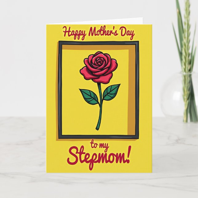 Festive Stepmom Yellow Rose Card (Front)