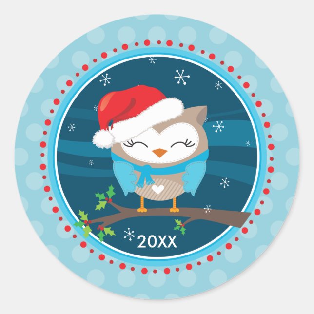 FESTIVE STICKER SEAL :: festive owl 2 (Front)