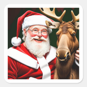 Festive Stickers: Santa Claus and Moose Magic Square Sticker