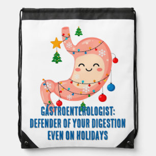 Festive Stomach Cartoon for Holiday Gastro Heroes Drawstring Bag