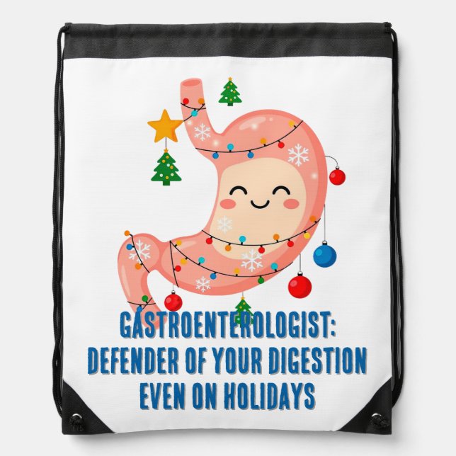 Festive Stomach Cartoon for Holiday Gastro Heroes Drawstring Bag (Front)