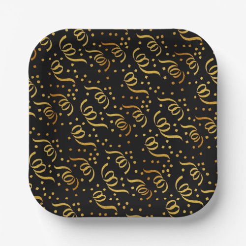 Festive Streamers Black n Gold New Years Party Paper Plates