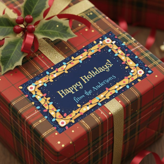Festive String Lights Christmas Holiday Rectangular Sticker (Creator Uploaded)