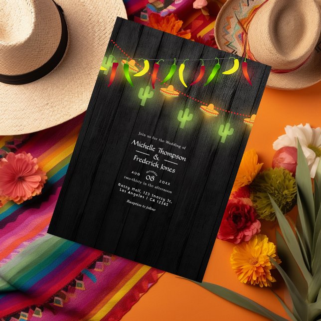 Festive String Lights Cinco de Mayo Fiesta Wedding Invitation (Creator Uploaded)