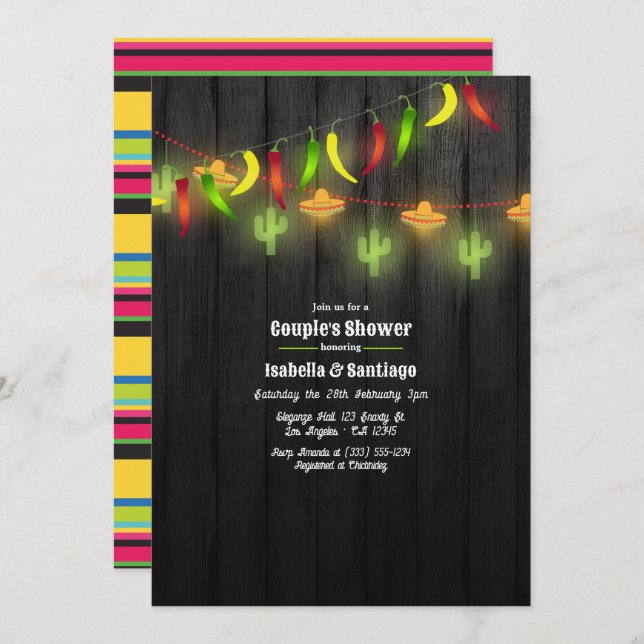 Festive String Lights Fiesta Couple's Shower Invitation (Front/Back)