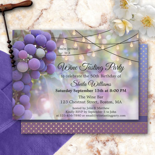 Festive String Lights Wine Tasting Party Invitation (Creator Uploaded)